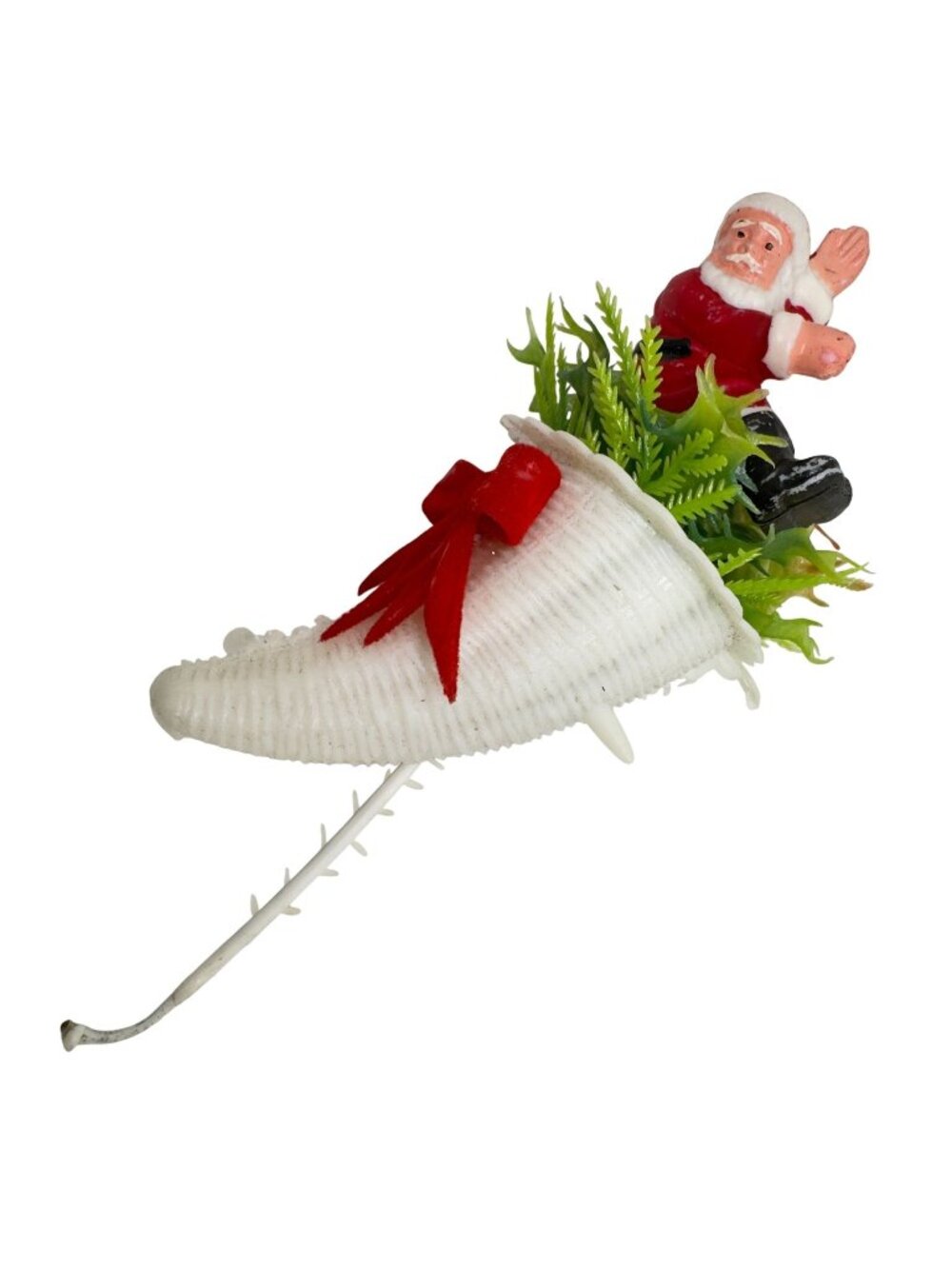 Vtg 60s Santa Claus Cornucopia Christmas Decoration Red Bow Artificial Greenery